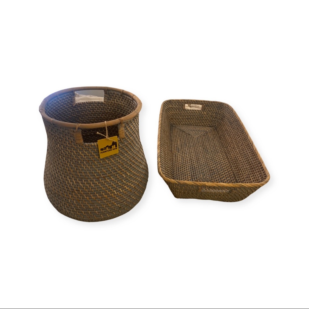 Gray/Natural Woven Wooden Basket Set